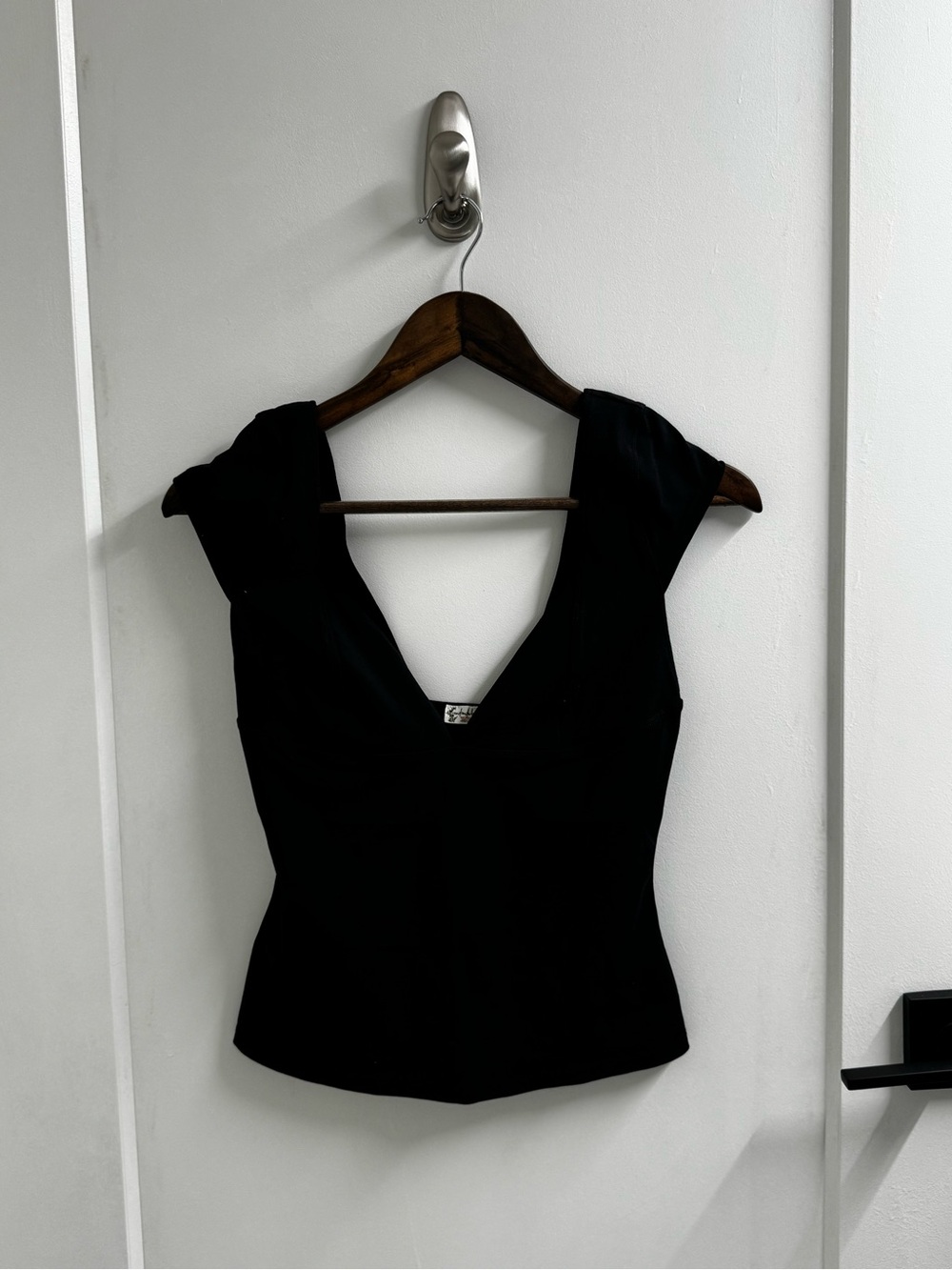 Women's Black V-Neck Cap Sleeve Blouse